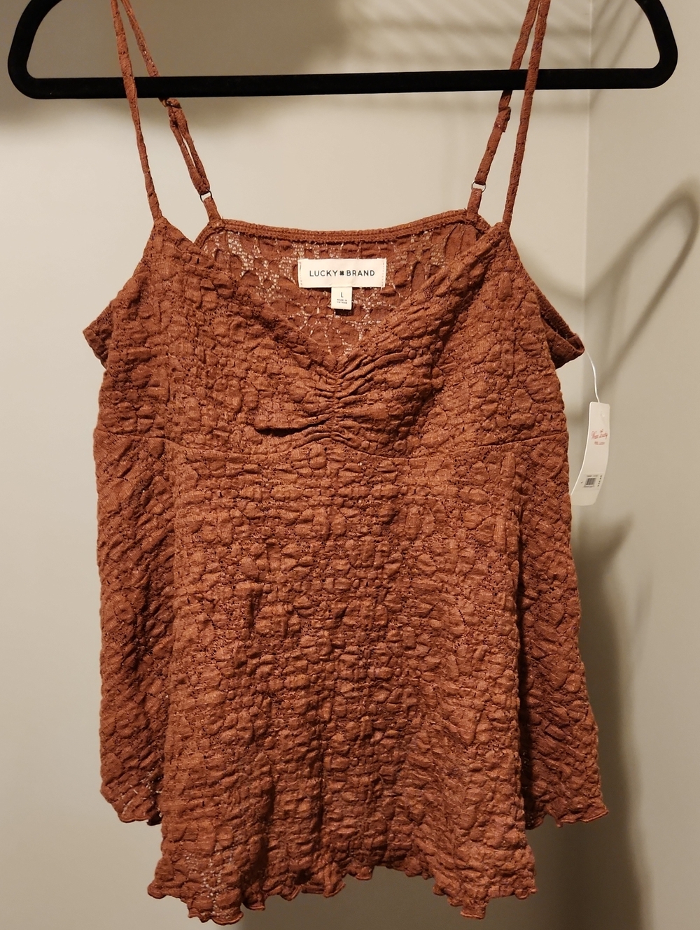 Lucky Brand Women's Textured Rust Cami with Adjustable Straps